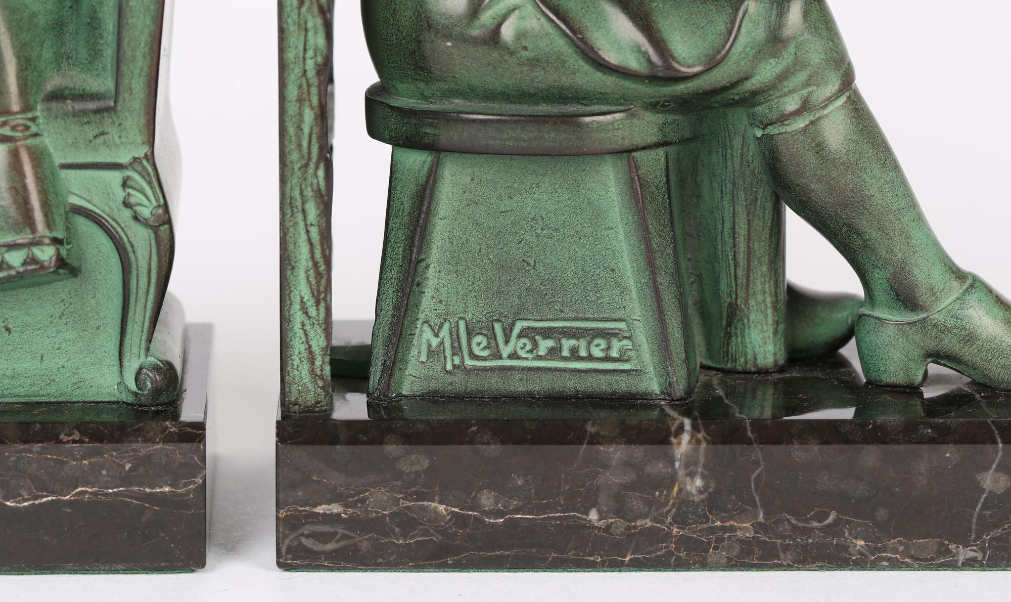 Mid-20th Century Max Le Verrier Art Deco The Cobbler And The Financier Patinated Bronze Bookends