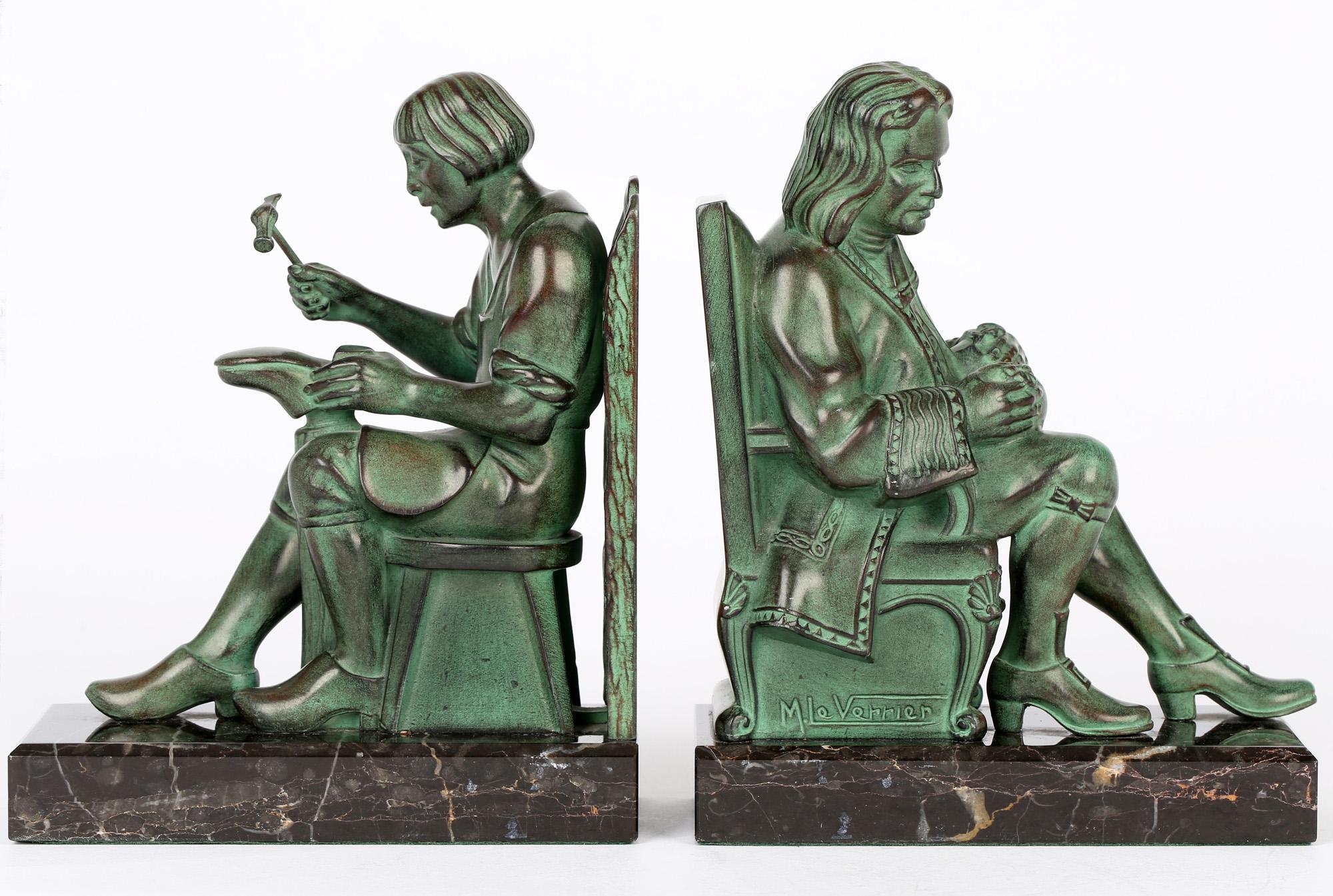 Max Le Verrier Art Deco The Cobbler And The Financier Patinated Bronze Bookends 3