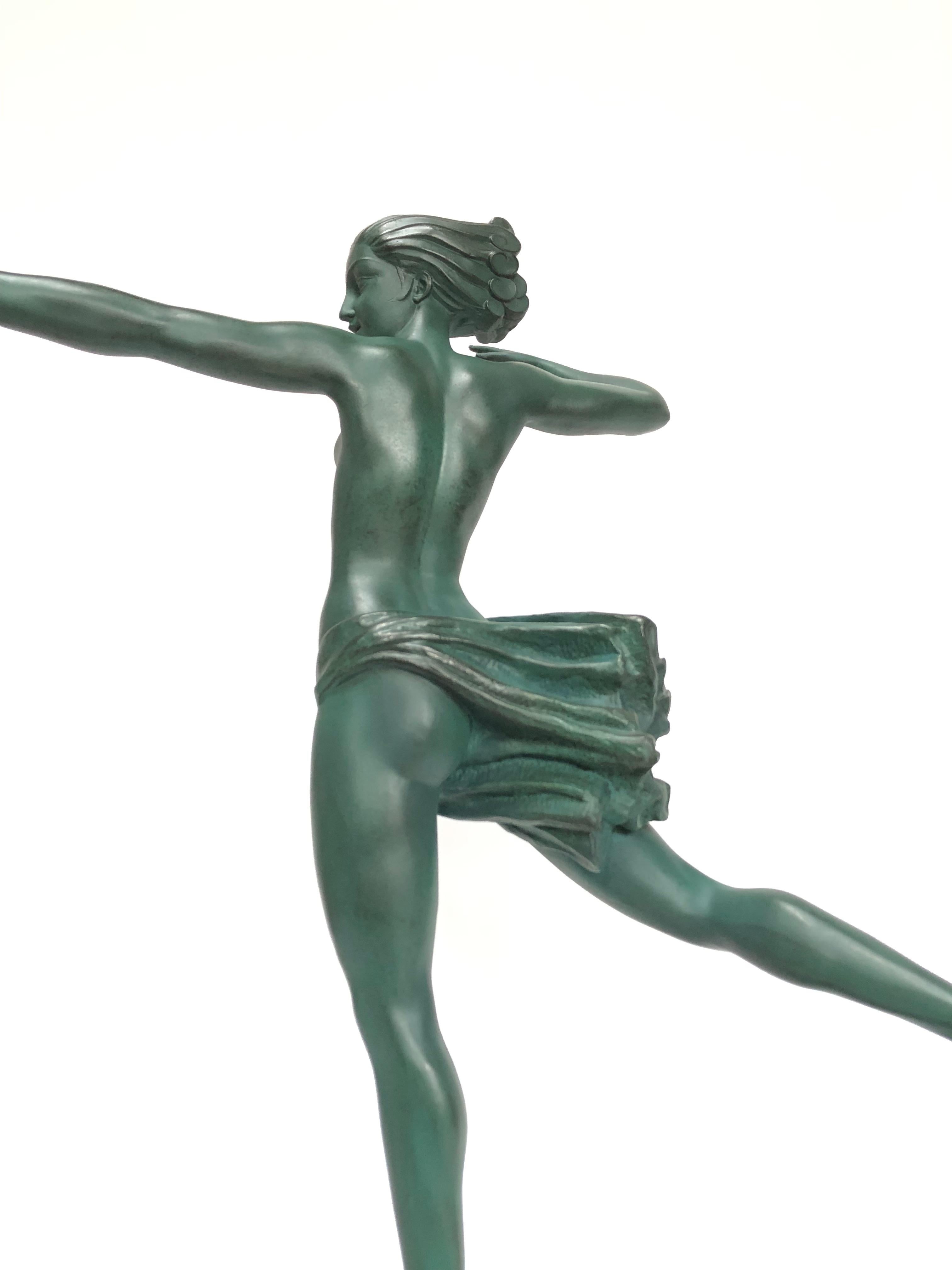 Spelter Max le Verrier Atalante Art déco sculpture For Sale