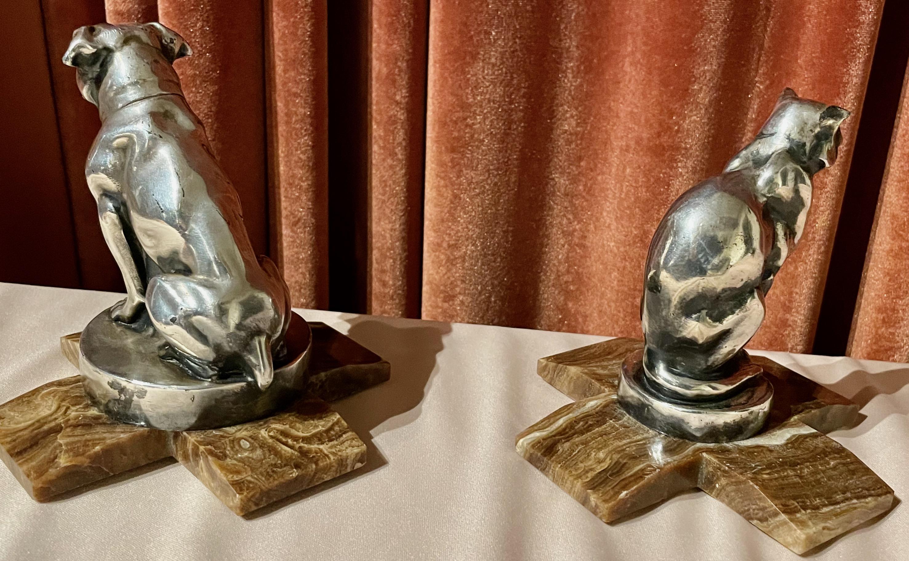 Max Le Verrier Bookends Statues of Dog and Cat French Art Deco For Sale 6