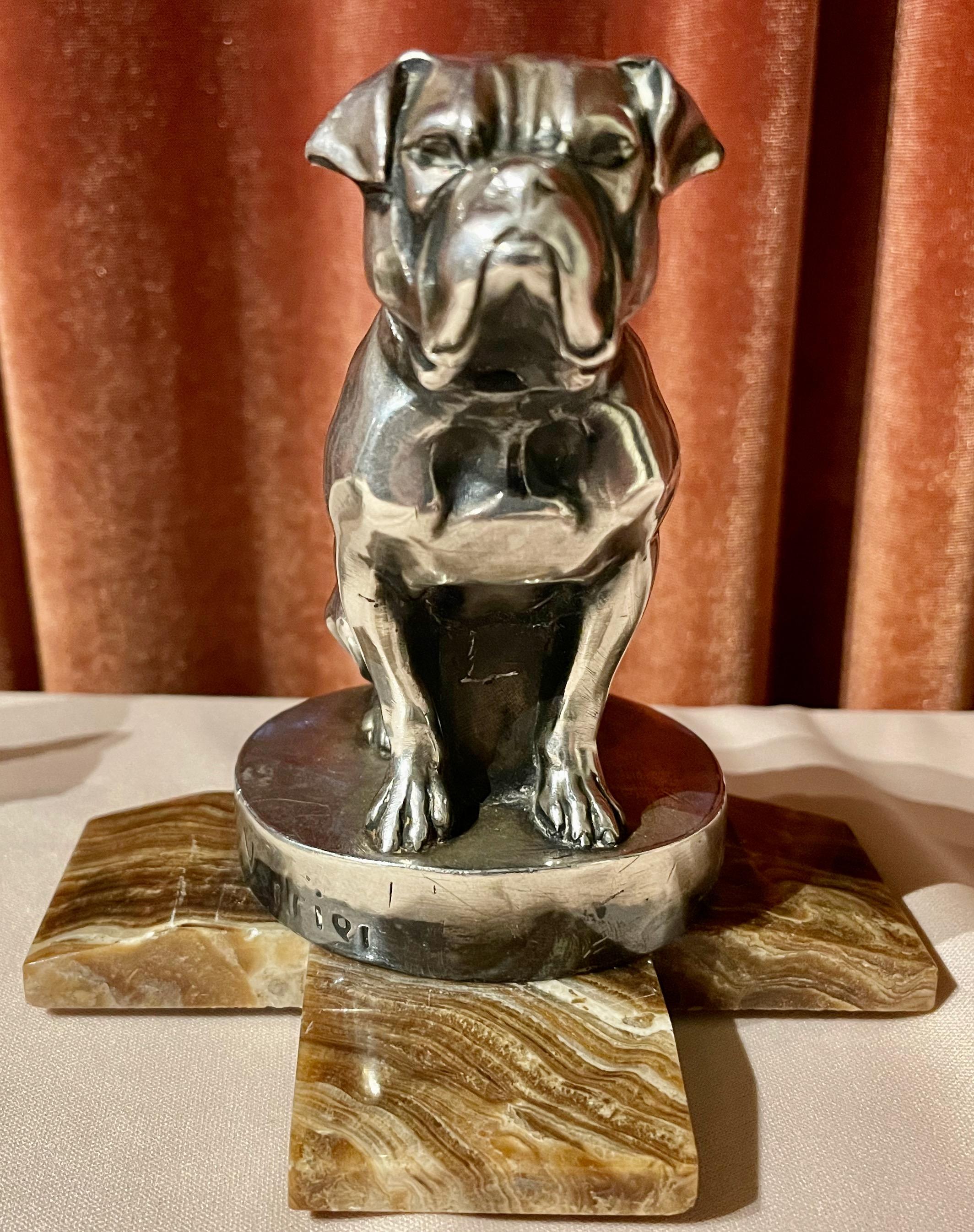 Metal Max Le Verrier Bookends Statues of Dog and Cat French Art Deco For Sale