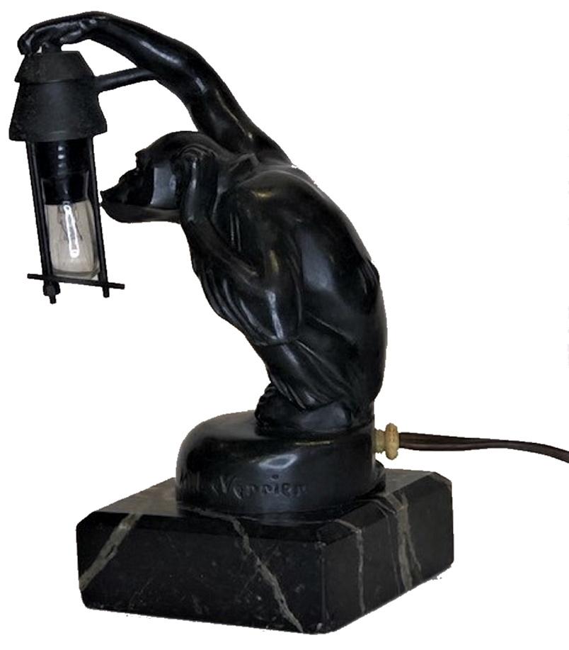 Art déco Max Le Verrier, 'Boubou', lampe de bureau Art Déco française en bronze patiné, vers 1920 en vente