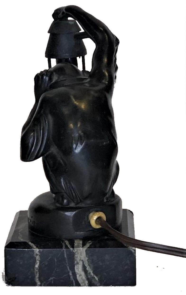 Max Le Verrier, ‘Boubou’, French Art Deco Patinated Bronze Desk Lamp, Ca. 1920 In Good Condition For Sale In New York, NY