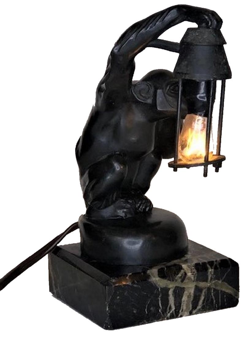 Max Le Verrier, ‘Boubou’, French Art Deco Patinated Bronze Desk Lamp, Ca. 1920 For Sale 1