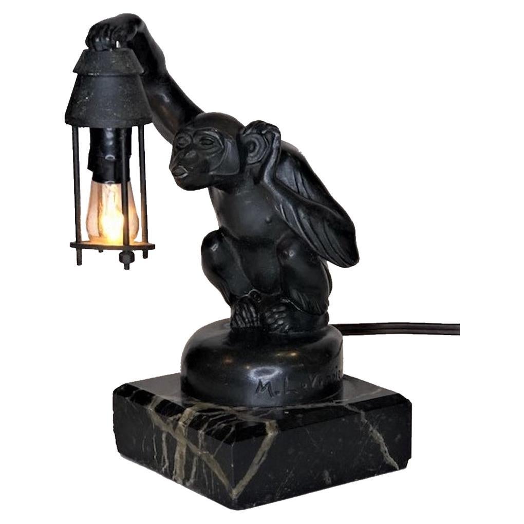 Max Le Verrier, ‘Boubou’, French Art Deco Patinated Bronze Desk Lamp, Ca. 1920 For Sale