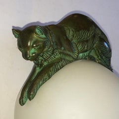Max Le Verrier Bronze Cat Lamp “Equilibre de Galliard”