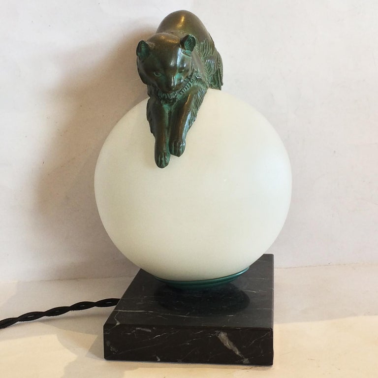 Max Le Verrier Bronze Cat Lamp “Equilibre de Galliard” at 1stDibs