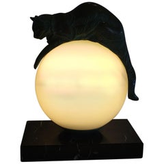 Max Le Verrier Bronze Cat Lamp “Equilibre de Galliard”