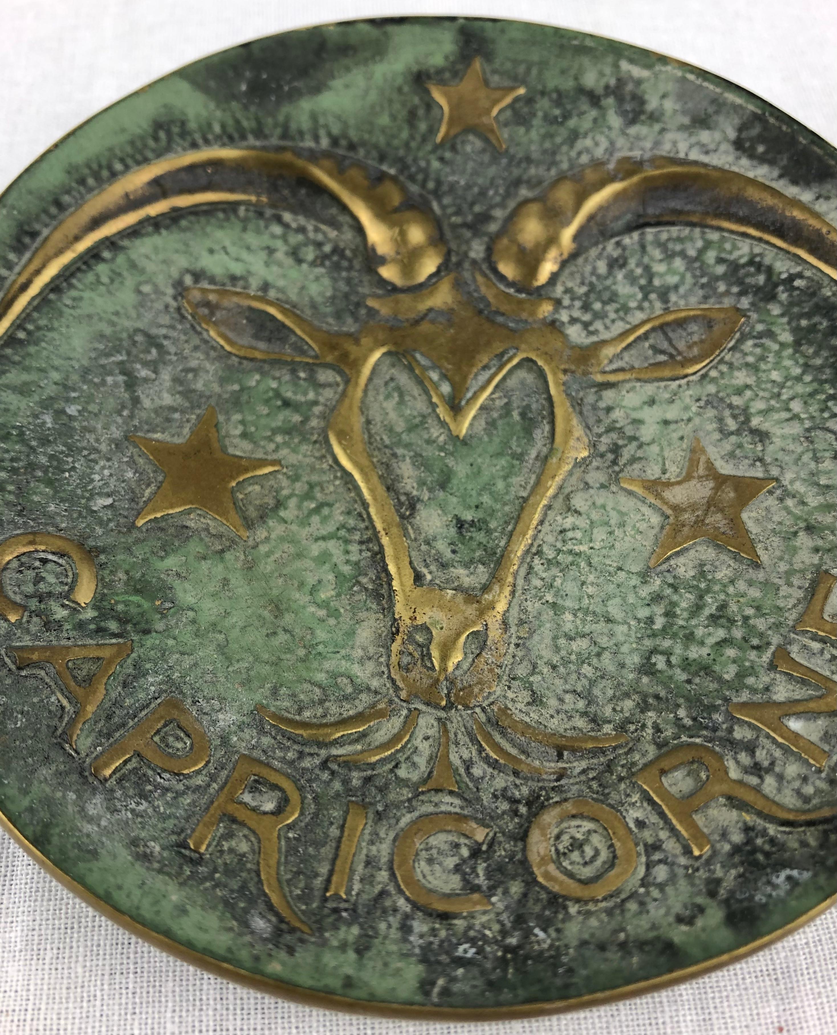 Hand-Crafted Max Le Verrier Bronze Key Holder Vide Poche, Capricorn Zodiac For Sale