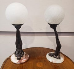 Art Deco Table Lamps Reversed Nude with Globe, Pair