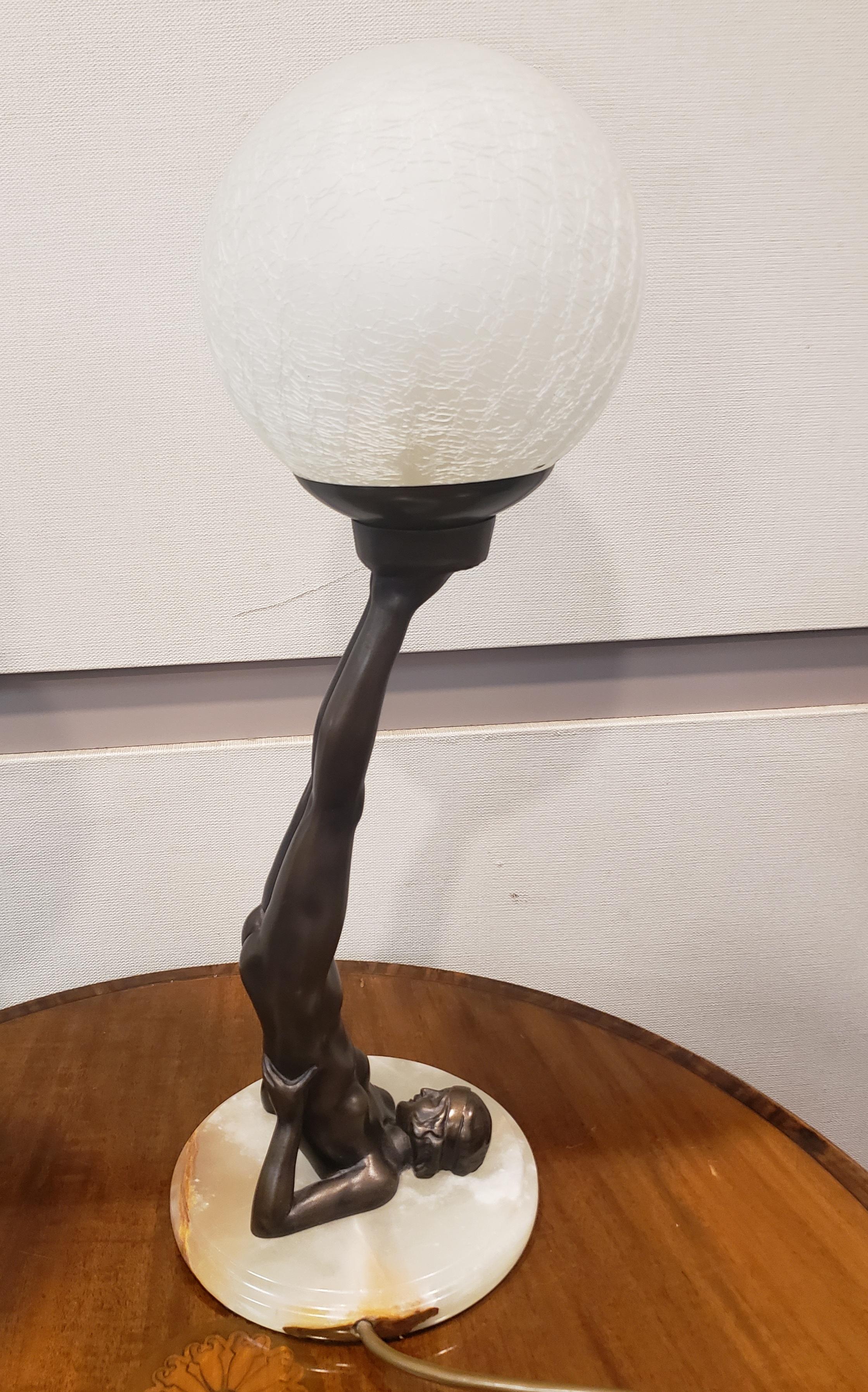 Art Deco Table Lamps Reversed Nude with Globe, Pair In Good Condition For Sale In Germantown, MD