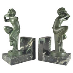 Max Le Verrier Edition, "Mic" Rare Fauns Bookends / Mascots Pair Art Deco