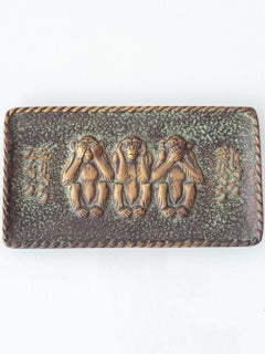 Max Le Verrier French Art Deco Bronze Vide-Poche, Three Wise Monkeys, 1930s