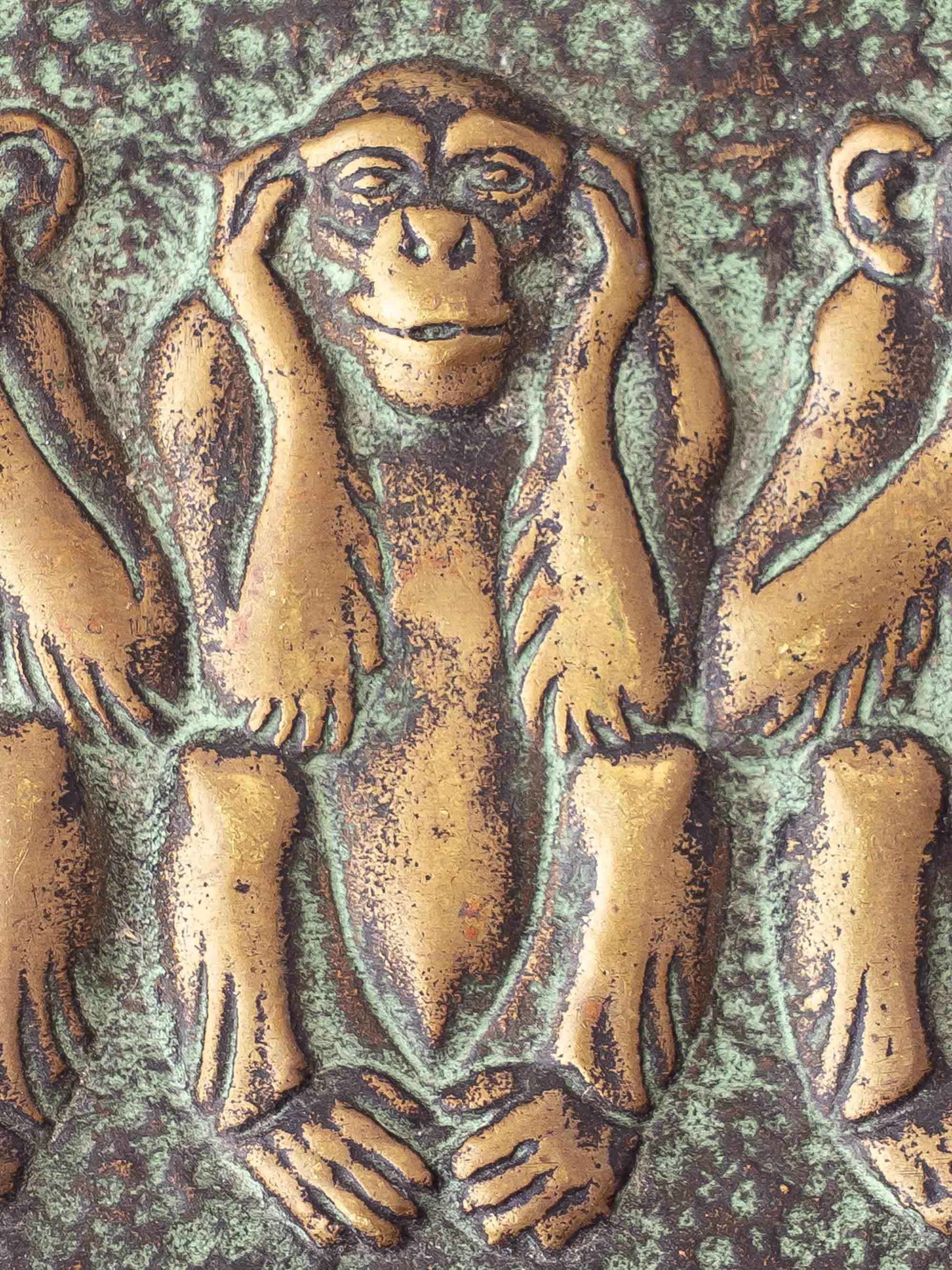 Max Le Verrier French Art Deco Bronze Vide-Poche, Three Wise Monkeys, 1930s For Sale 2