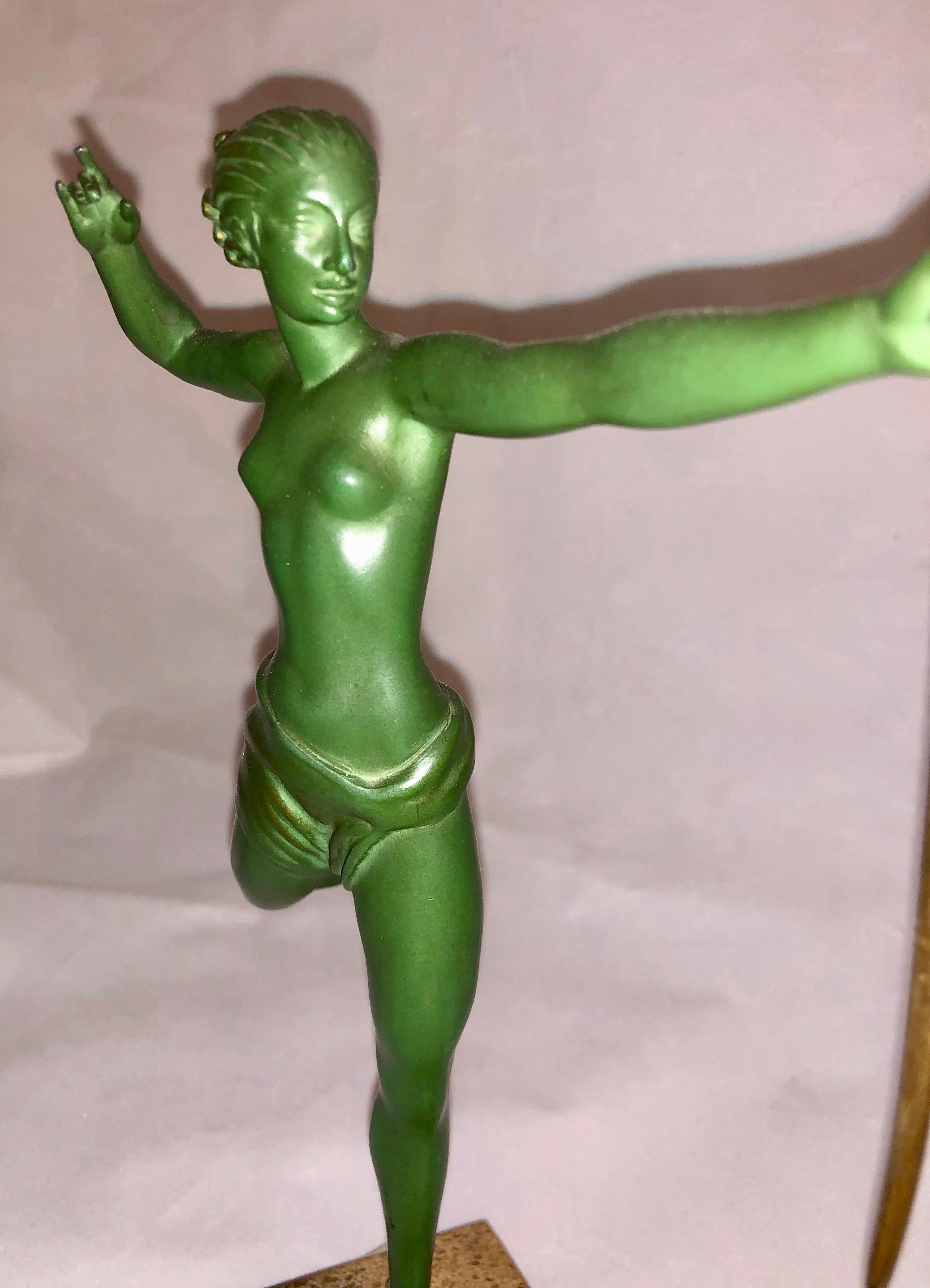 Art Deco Diana Huntress and Leaping Antelope by Le Verrier and Demarco Base For Sale 3