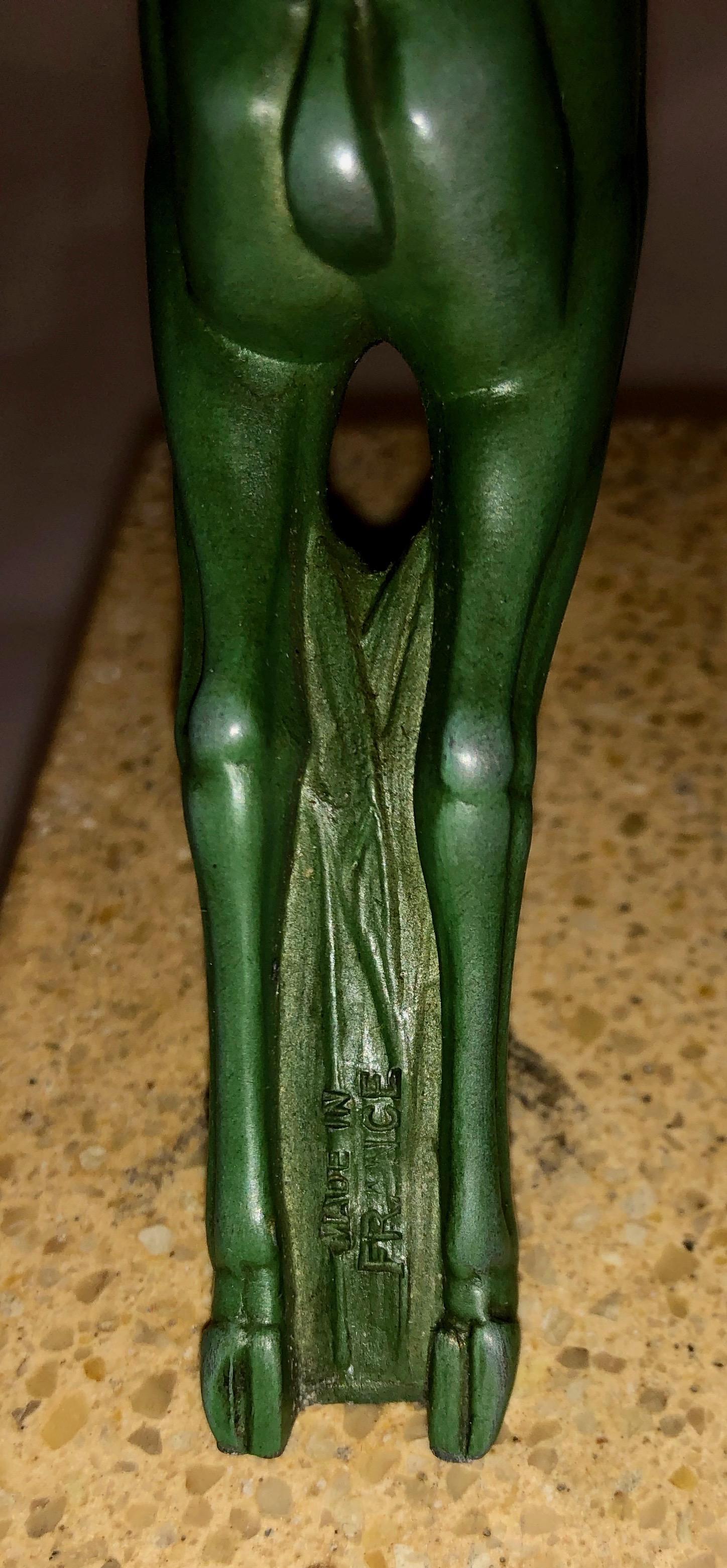Art Deco Diana Huntress and Leaping Antelope by Le Verrier and Demarco Base For Sale 4