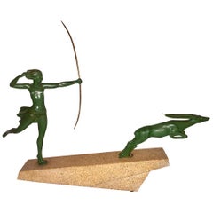 Art Deco Diana Huntress and Leaping Antelope by Le Verrier and Demarco Base