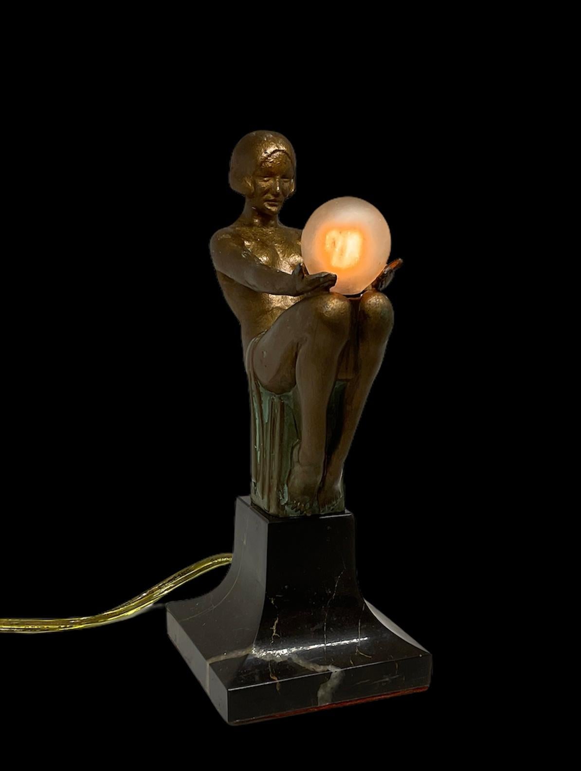 Bronze Max Le Verrier “Songe Lumineux” Art Deco Lamp