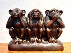 Max Le Verrier: "The Monkeys of Wisdom", Patinated Bronze Circa 1935-40