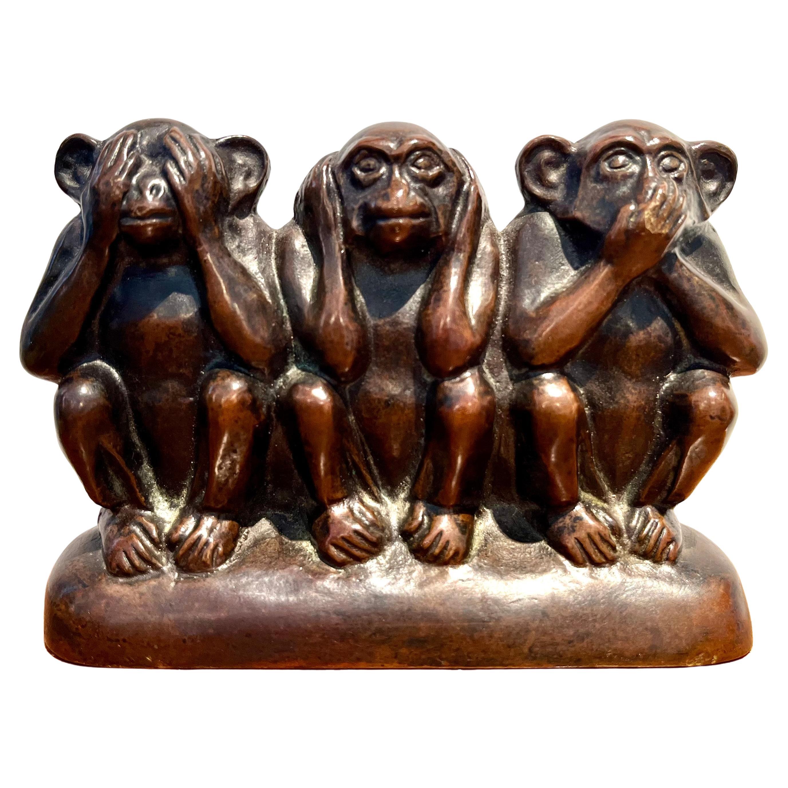 Max Le Verrier : "The Monkeys of Wisdom, bronze patiné Circa 1935-40