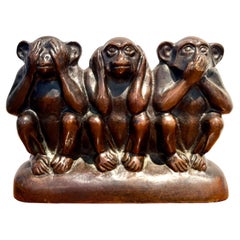 Max Le Verrier: "The Monkeys of Wisdom", Patinated Bronze Circa 1935-40