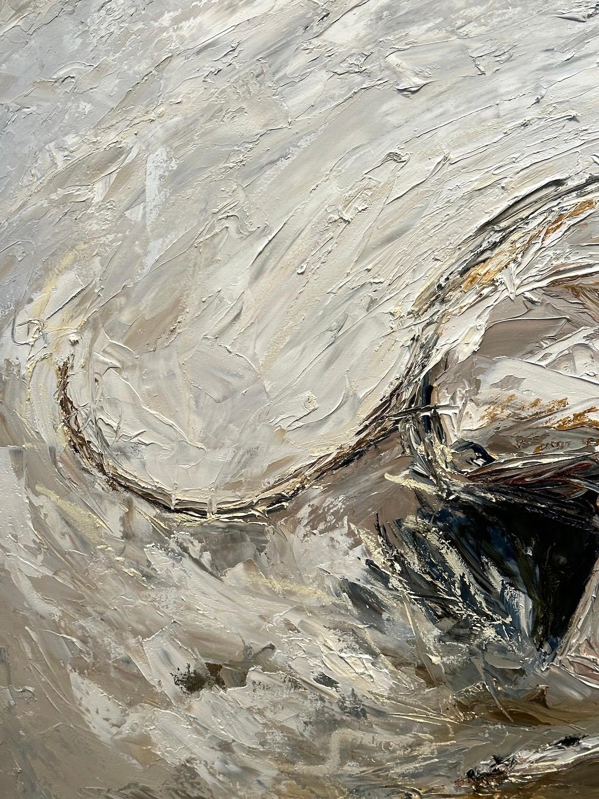 Olio su tela senza titolo di un cane in movimento - Animal Painting Beige di Max Leuchars