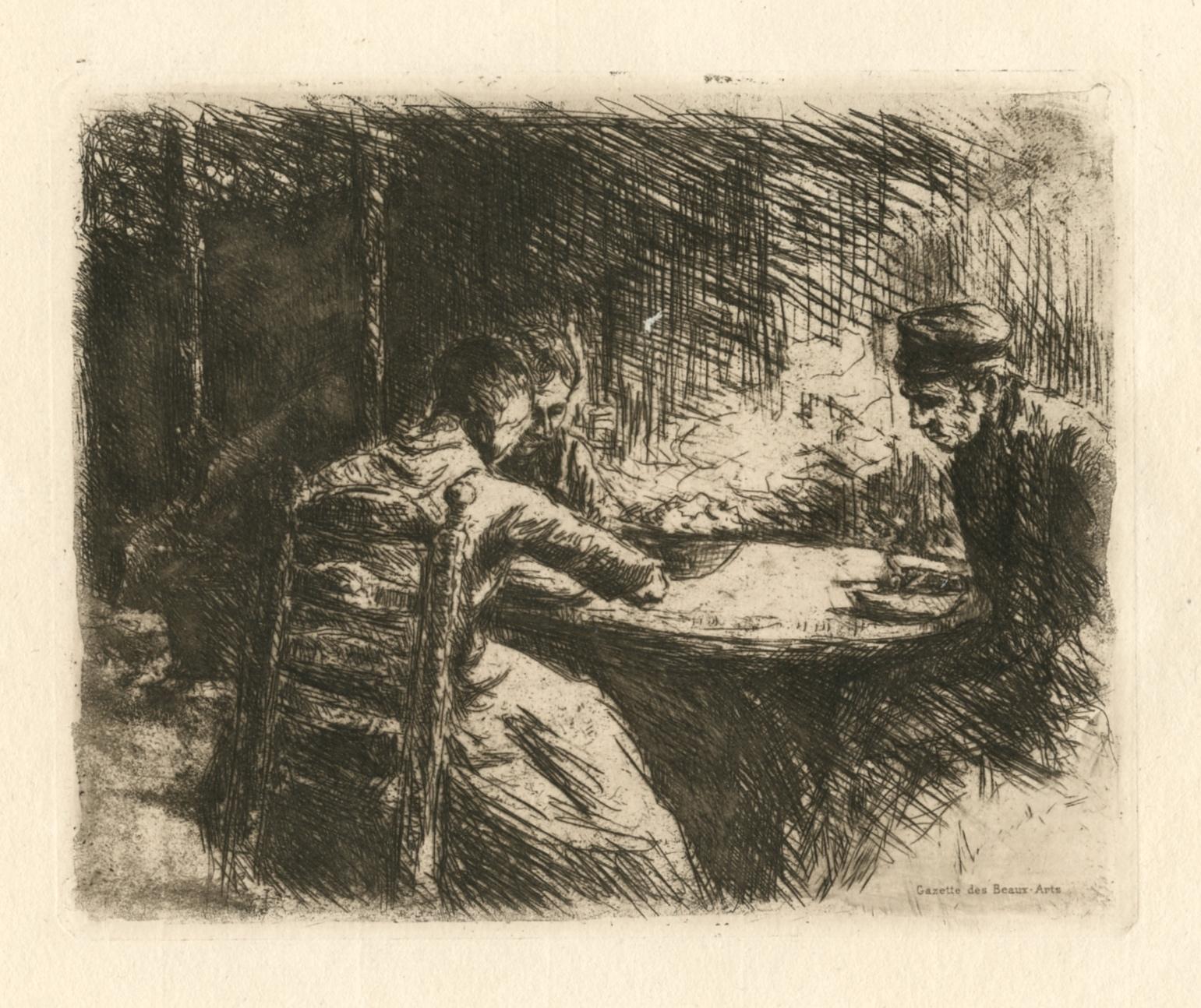 "La soupe" original etching - Print by Max Liebermann