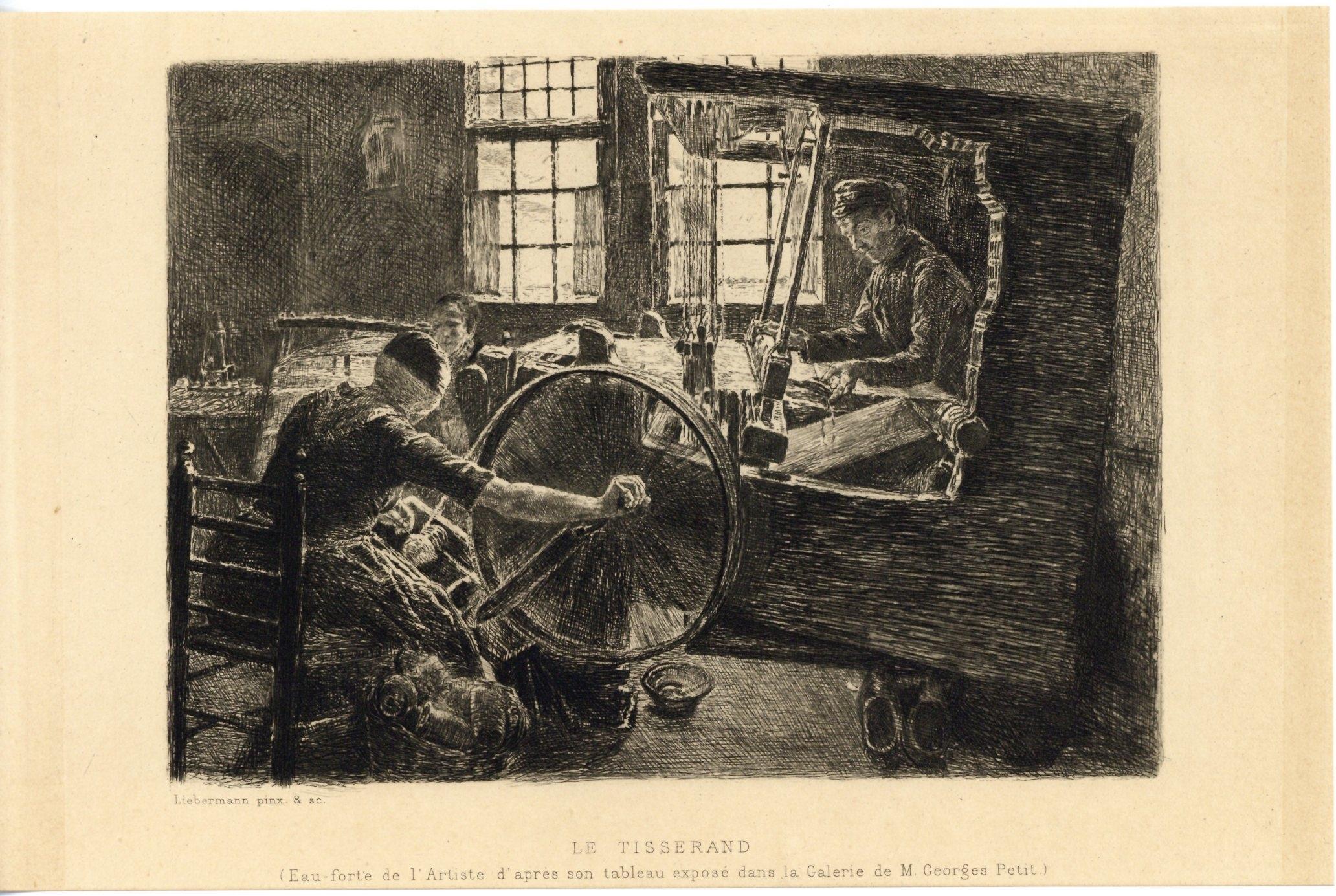 "Le Tisserand" original etching  - Print by Max Liebermann