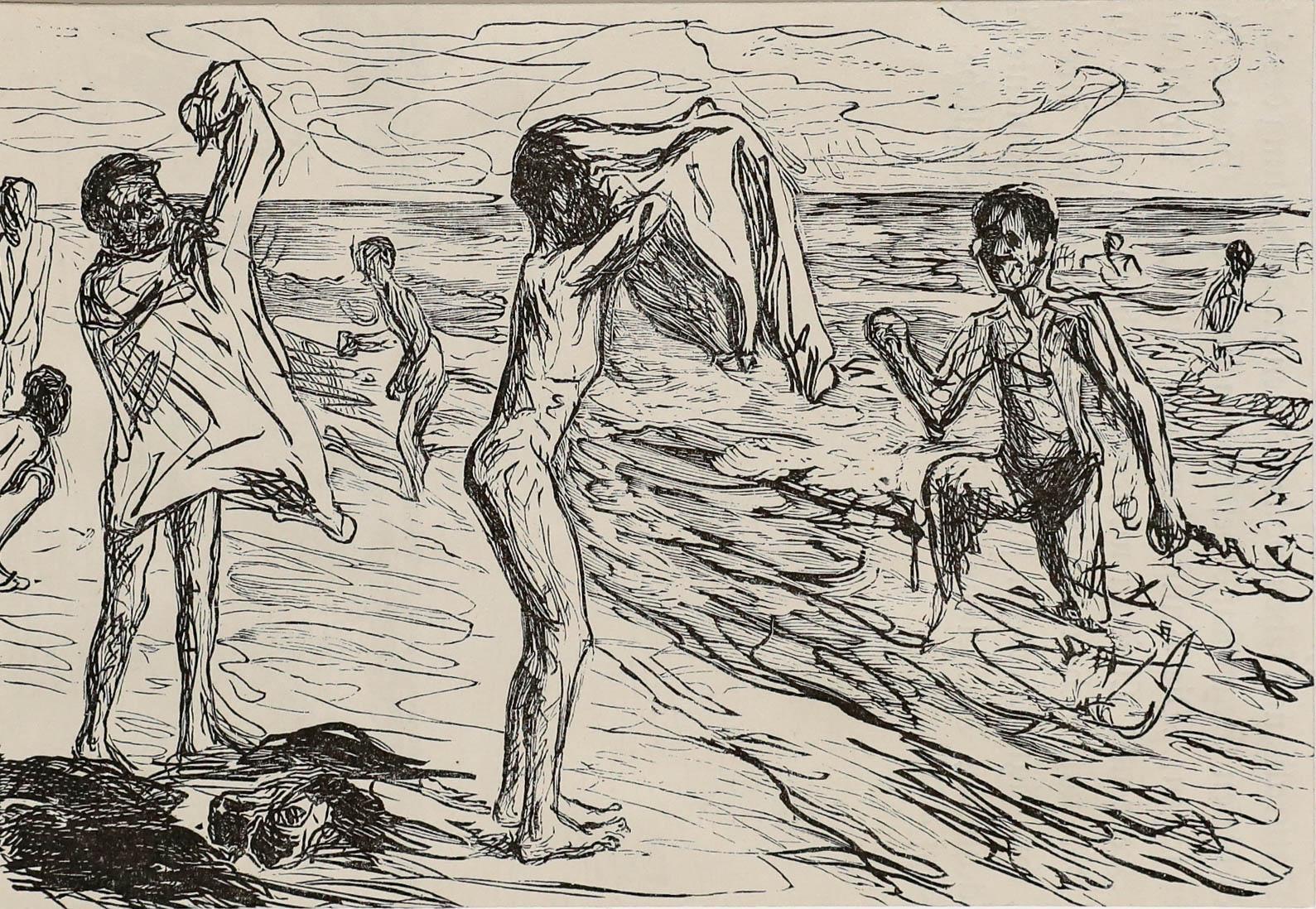 Max Liebermann (1847-1935) - Lithographie du milieu du XXe siècle, Baigneuses en vente 1