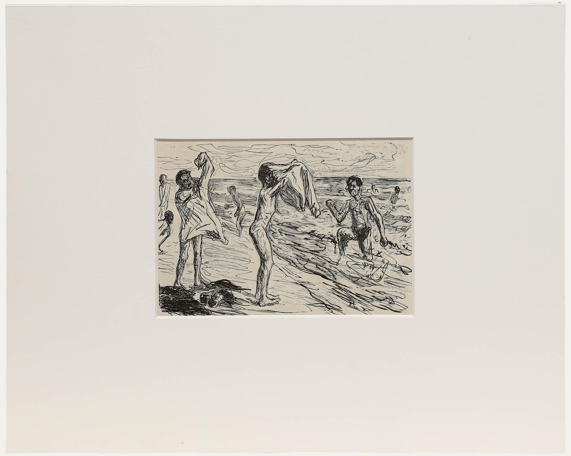 Max Liebermann (1847-1935) - Baigneuses, lithographie. Imprimé pour publication. Réalisé à partir de la gravure sur bois originale de l'artiste. Monté. Sur le papier. 