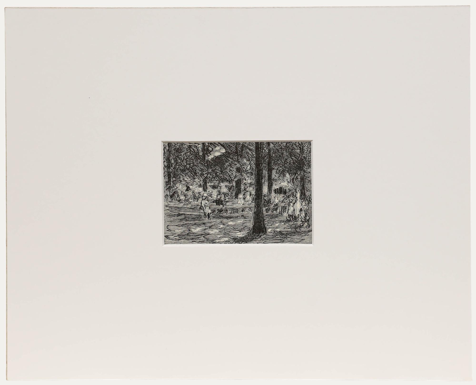 Max Liebermann (1847-1935) - Terrain de jeu pour enfants, lithographie. Imprimé pour publication. Réalisé à partir de la gravure sur bois originale de l'artiste. Monté. Sur le papier. 