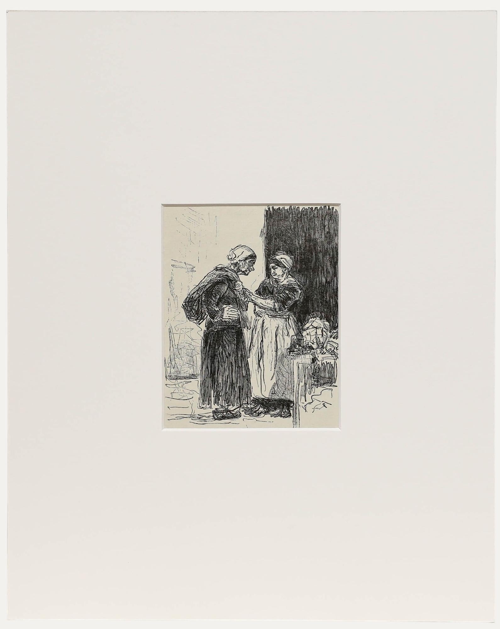 Max Liebermann (1847-1935) - Sellers, lithographie. Imprimé pour publication. Réalisé à partir de la gravure sur bois originale de l'artiste. Monté. Sur le papier. 
