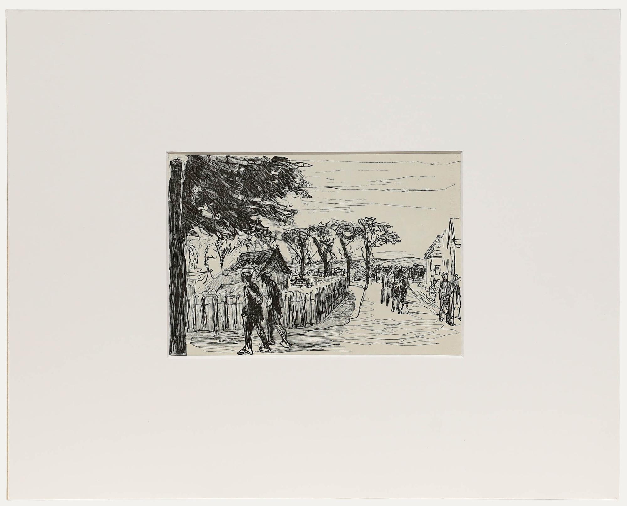 Max Liebermann (1847-1935) - Village Street, lithographie. Imprimé pour publication. Réalisé à partir de la gravure sur bois originale de l'artiste. Monté. Sur le papier. 