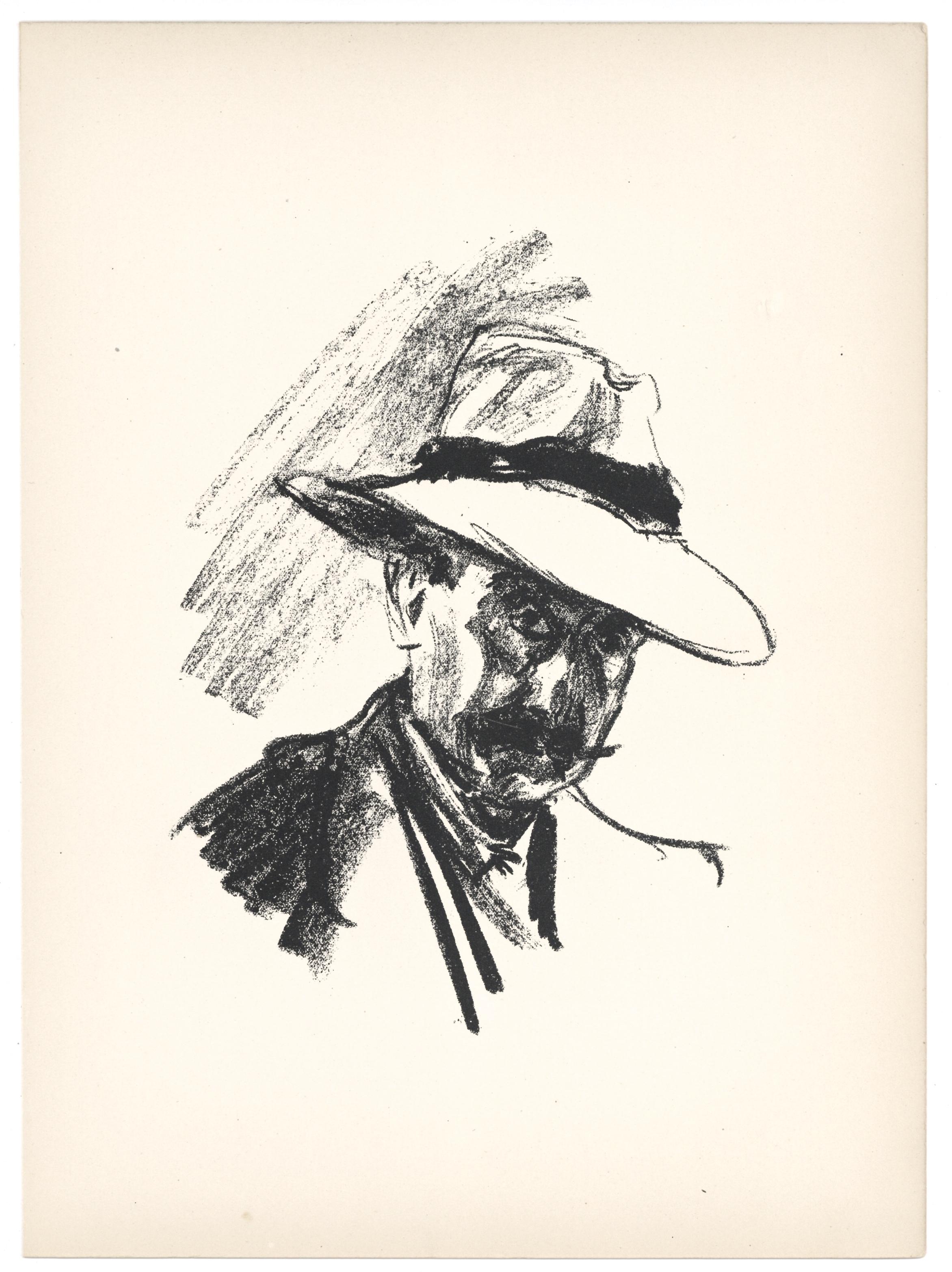 "Self Portrait" original lithograph - Print by Max Liebermann
