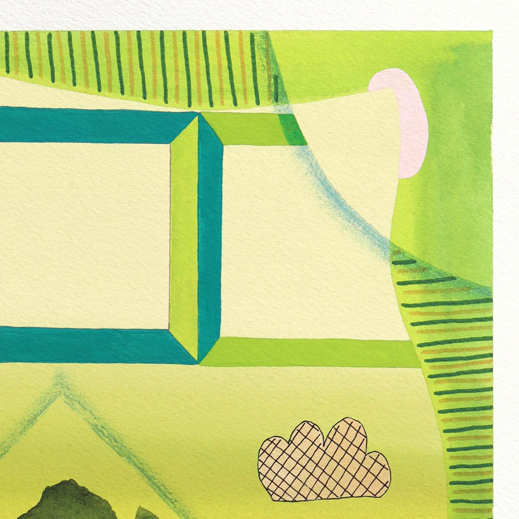 Untitled (PPR490) - Original Colorful Green Tone Abstract Mixed Media Artwork For Sale 1