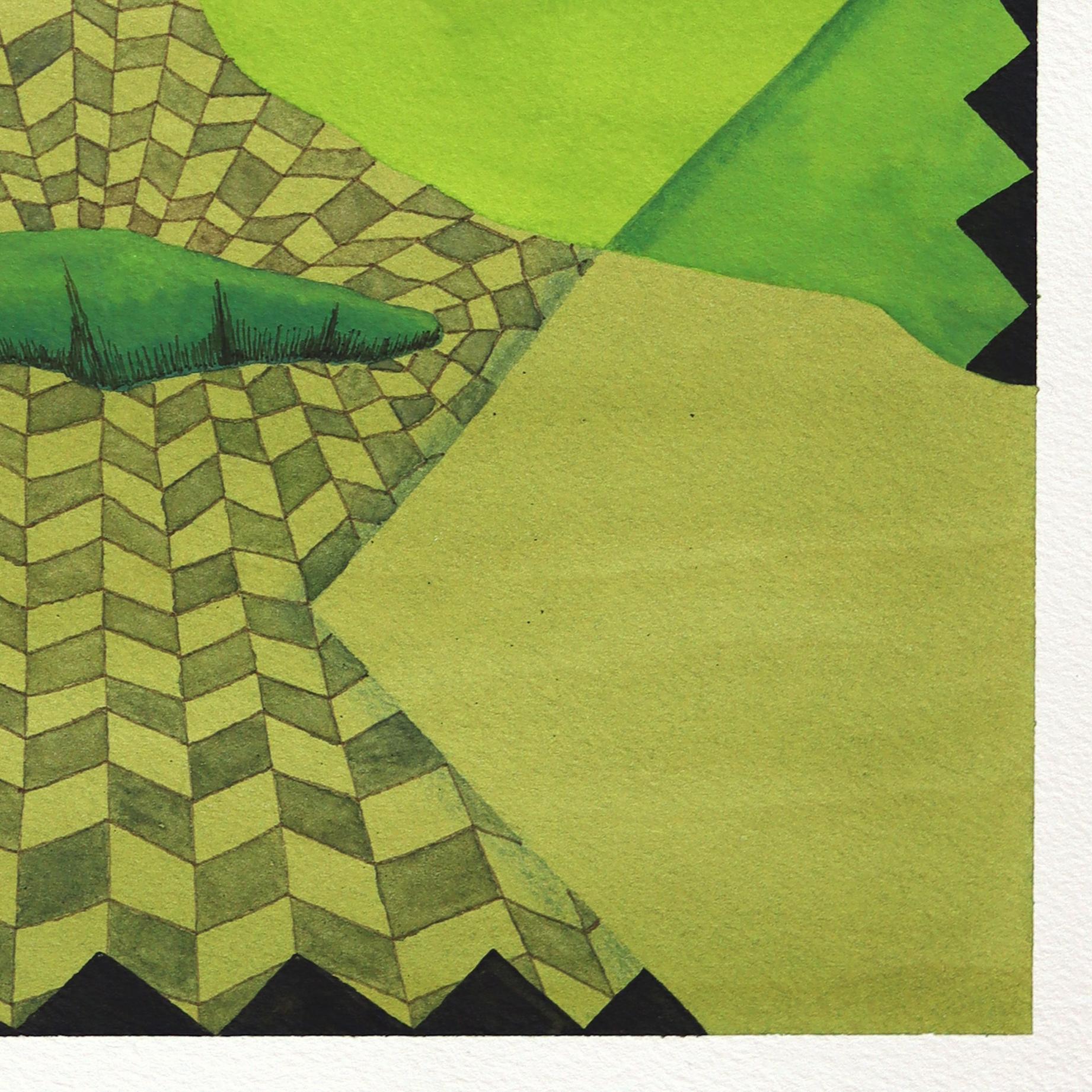 Untitled (PPR490) - Original Colorful Green Tone Abstract Mixed Media Artwork For Sale 3