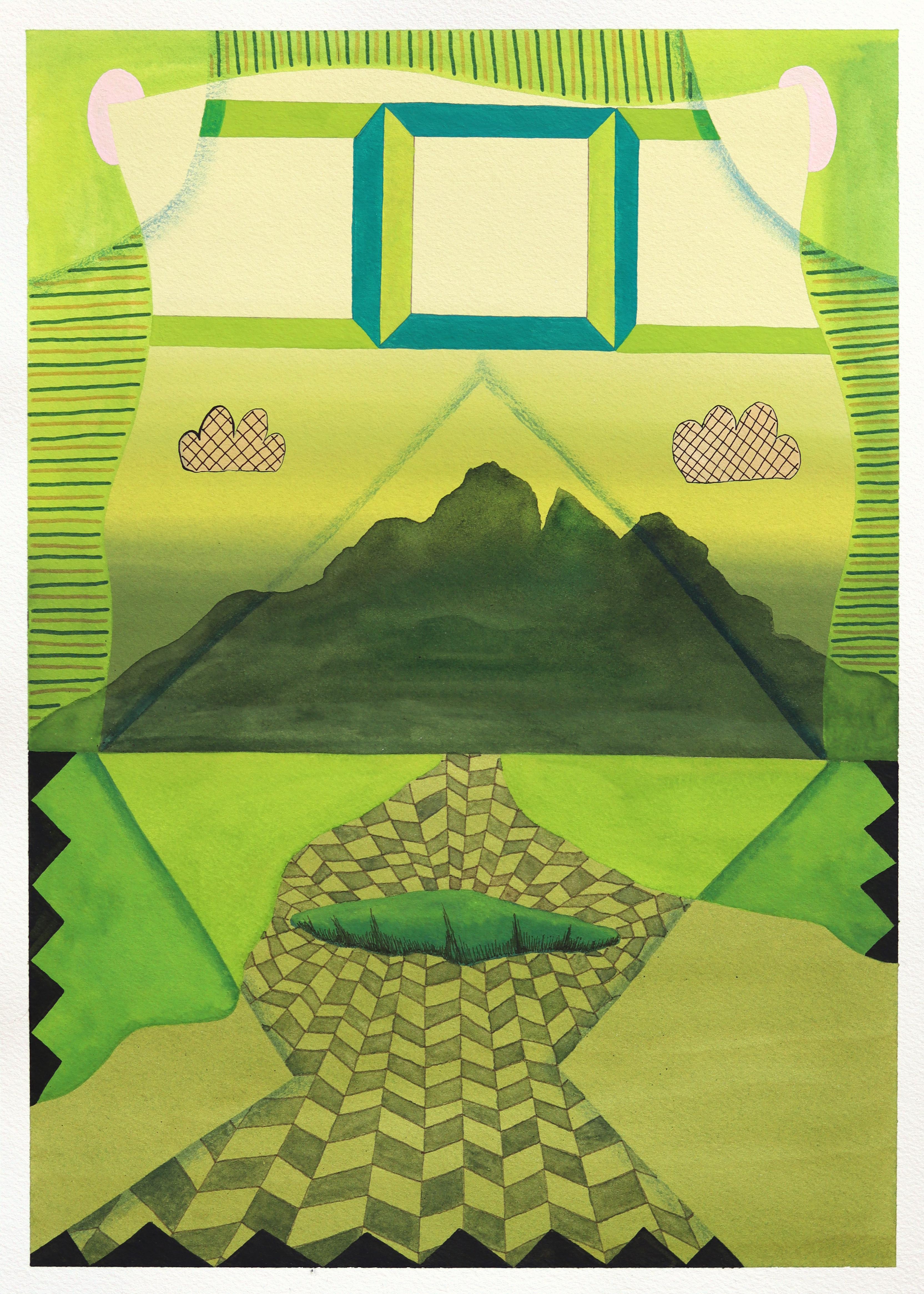 Max Manning Abstract Painting - Untitled (PPR490) - Original Colorful Green Tone Abstract Mixed Media Artwork