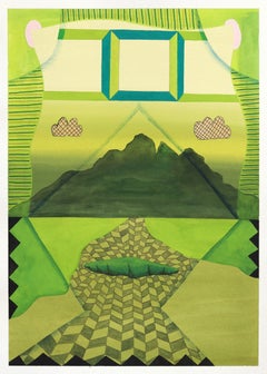 Untitled (PPR490) - Original Colorful Green Tone Abstract Mixed Media Artwork