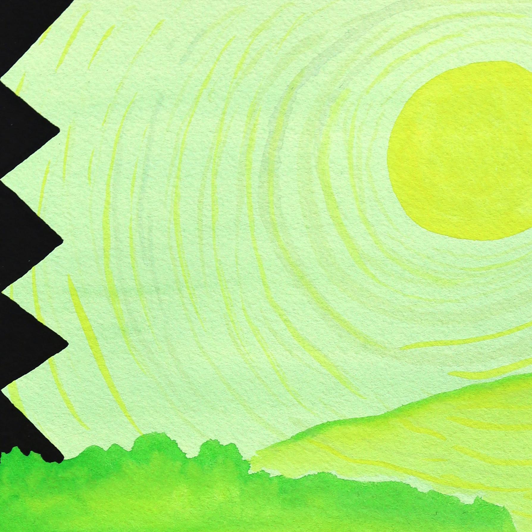 Untitled (PPR491) - Original Green Tone Surrealist Abstract Mixed Media Artwork For Sale 1