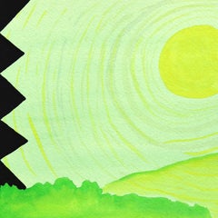 Untitled (PPR491) - Original Green Tone Surrealist Abstract Mixed Media Artwork