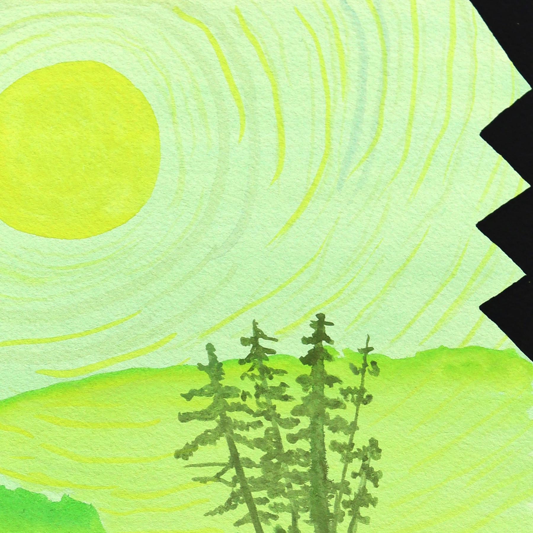 Untitled (PPR491) - Original Green Tone Surrealist Abstract Mixed Media Artwork For Sale 2