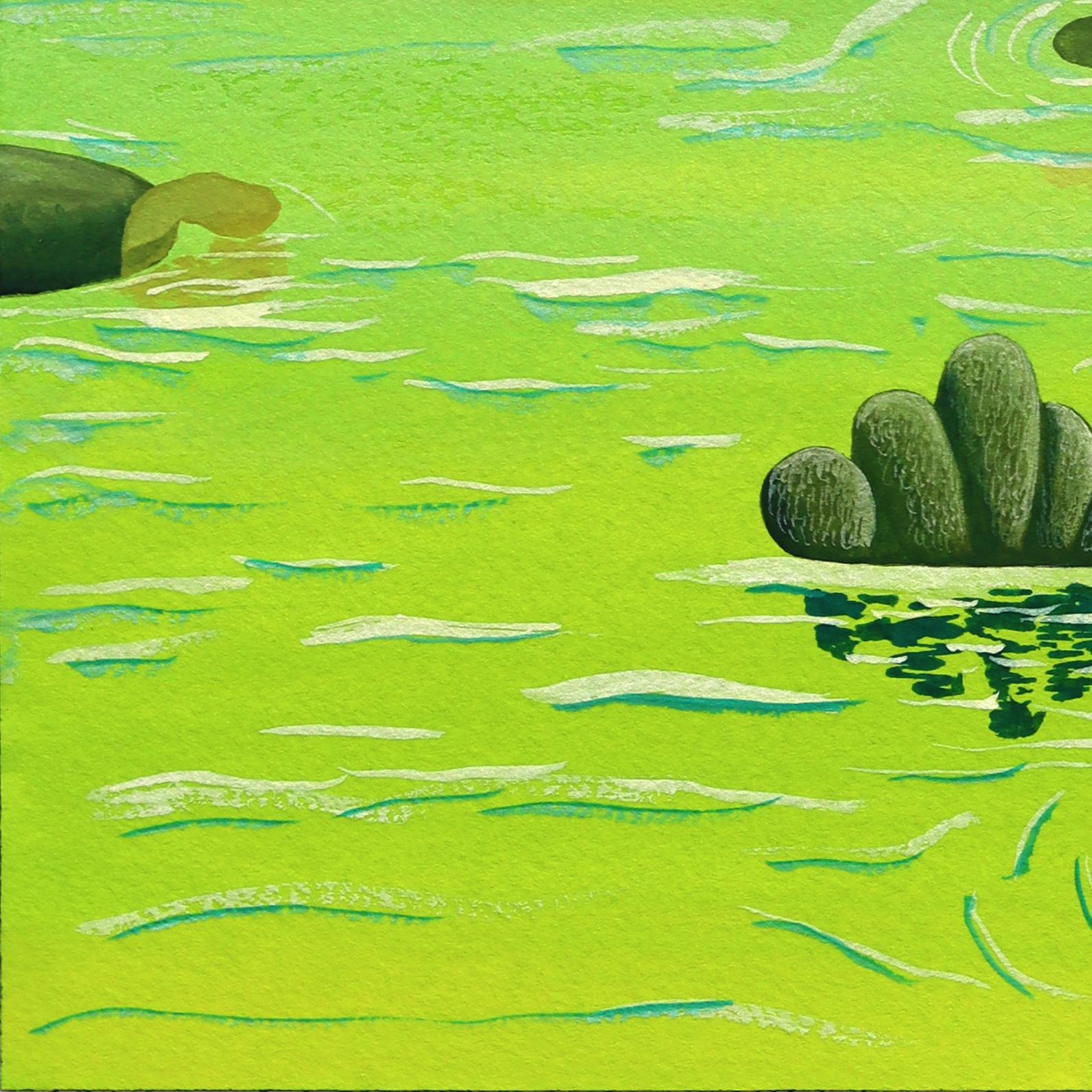 Untitled (PPR491) - Original Green Tone Surrealist Abstract Mixed Media Artwork For Sale 4