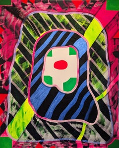 "Sin título (CVS133)" Gran pintura abstracta geométrica contemporánea de colores neón