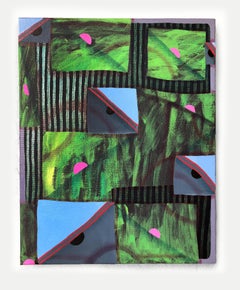 “Untitled (CVS143)” Contemporary Green, Blue, & Pink Geometric Abstract Painting