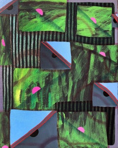“Untitled (CVS143)” Contemporary Green, Blue, & Pink Geometric Abstract Painting