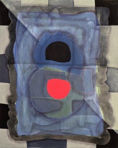 "Sin título (CVS152)" Pintura abstracta geométrica contemporánea azul y rosa