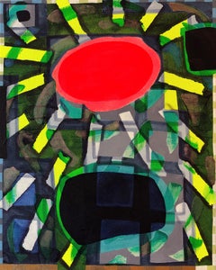 “Untitled (CVS175)” Contemporary Pink, Green, & Teal Geometric Abstract Painting