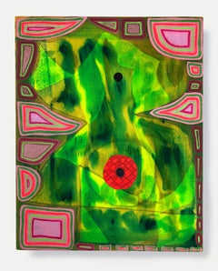 “Untitled (CVS189)” Contemporary Pink and Green Geometric Abstract Painting