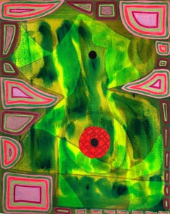 “Untitled (CVS189)” Contemporary Pink and Green Geometric Abstract Painting