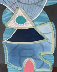 “Untitled (CVS271)” Contemporary Blue, Teal, & Pink Geometric Abstract Painting